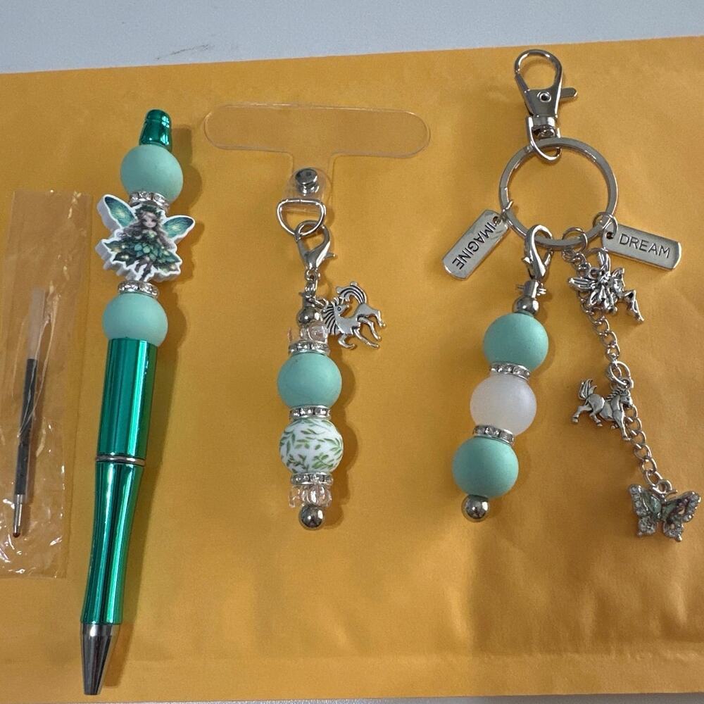 Fairy pen with matching cell phone charm & Bag/keychain charm set,  Brand New.